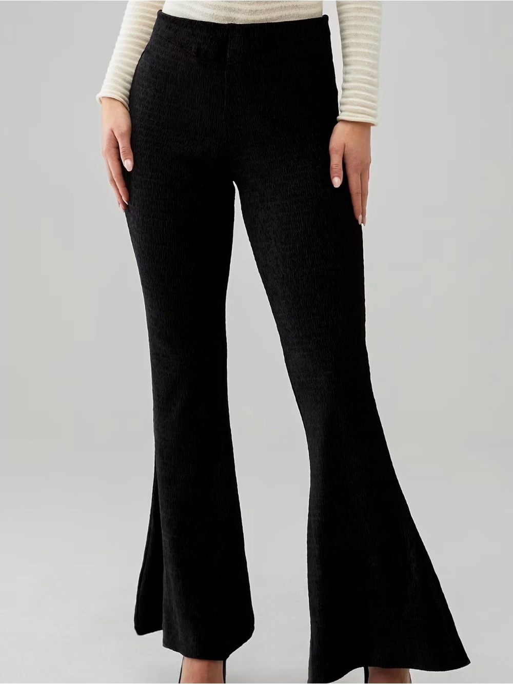 Free People Black Ribbed Flare Pants